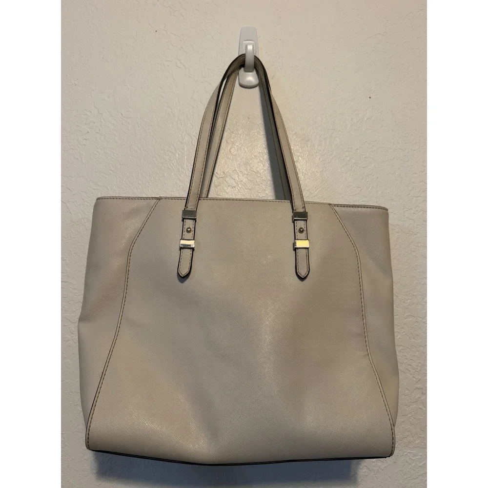 Guess Cream Saffiano PVC Tote Bag Silver Hardware Off White Shoulder Bag
